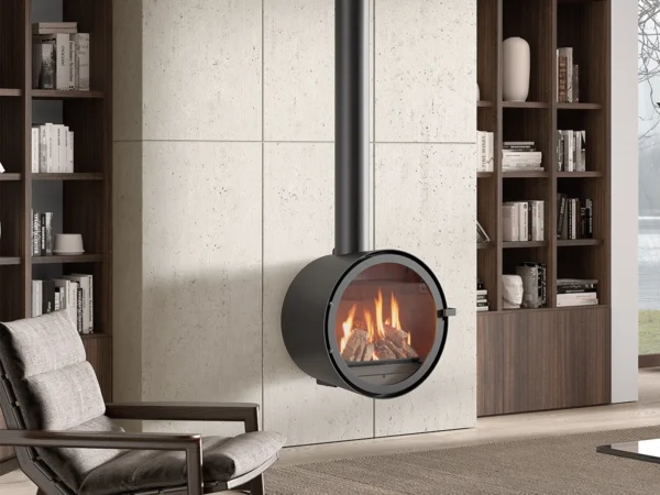 floating hanging fireplace